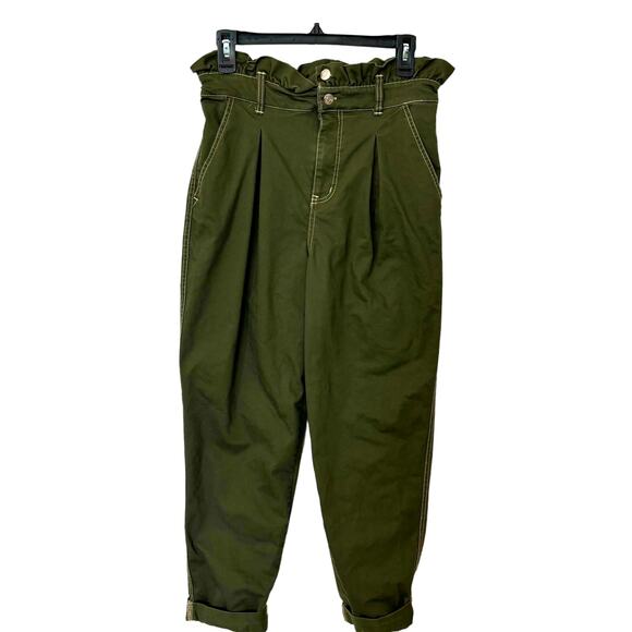 Wild Fable Womens Size 6 Olive Green Paper Bag Waist Ankle Pants High Rise - Picture 1 of 8